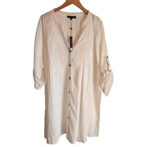 NWT Club Z Collection White Cotton Pleated Lace Dress Sz 3X Lagenlook EuroSummer